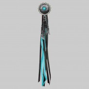 Concho turquoise – rivet à franges – rondelle blanche, franges noires et turquoise