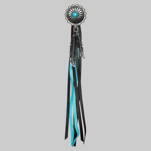 Turquoise Concho – fringe rivet – white washer, black and turquoise fringes