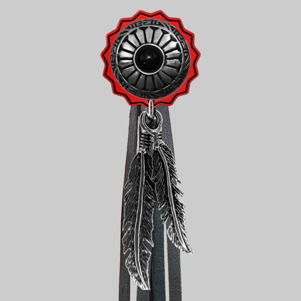 Concho onyx soleil – rivet à franges – rondelle rouge, franges noires