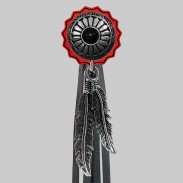 Onyx-Sonnen-Concho – Fransen-Niete – rote Scheibe, schwarze Fransen