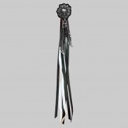 Tête de mort et roses – rivet à franges – rondelle noire, franges noires et blanches