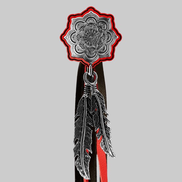 Mandala – Fransen-Niete – rote Scheibe, schwarz-rote Fransen
