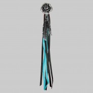 Rose épanouie – rivet à franges – rondelle blanche, franges noires et turquoise