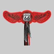 Patch ailes cuir embouti rouge – Route 66 – franges rouges - zoom