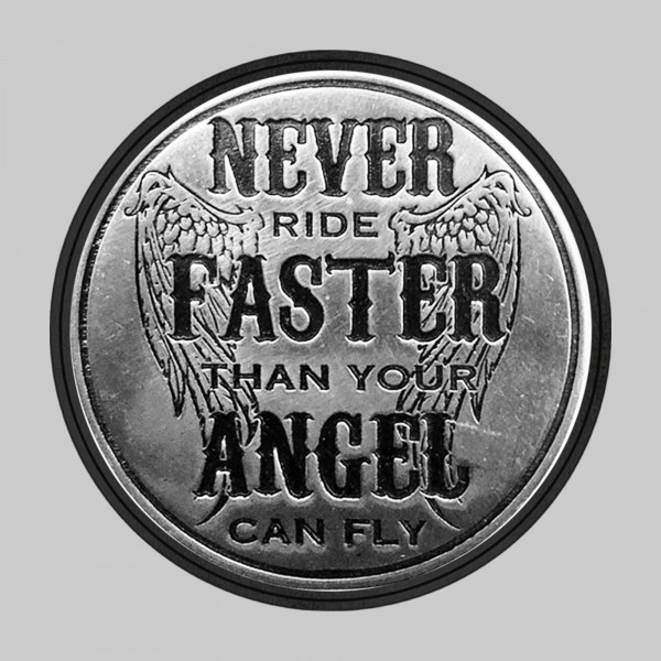 Never Ride Faster – sur rondelle de cuir noire