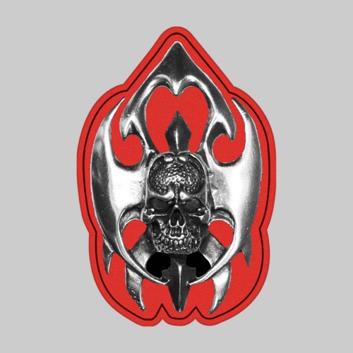 Tribal Skull – pewter rivet-on motif, red leather washer