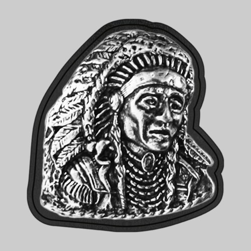 Indian Chief – pewter rivet-on motif, black leather washer