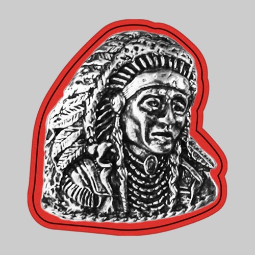 Indianerhäuptling – Nietmotiv aus Zinn, rote Lederscheibe
