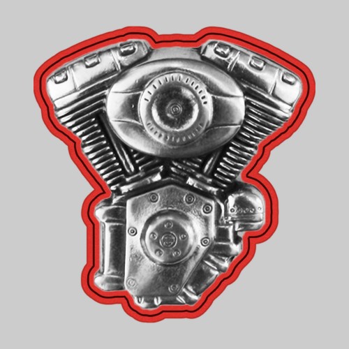 Moteur V-Twin – motif à riveter en étain, rondelle de cuir rouge