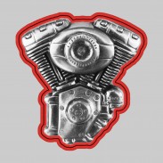 V-Twin-Motor – Nietmotiv aus Zinn, rote Lederscheibe