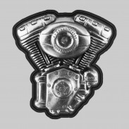 V-Twin-Motor – Nietmotiv aus Zinn, schwarze Lederscheibe