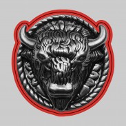 Bison – motif à riveter en étain, rondelle de cuir rouge