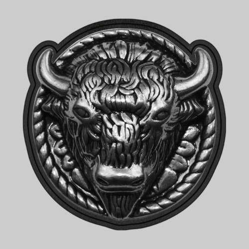 Bison – Nietmotiv aus Zinn, schwarze Lederscheibe