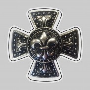 Croix de Malte fleur de lys – motif à riveter en étain, rondelle de cuir blanche