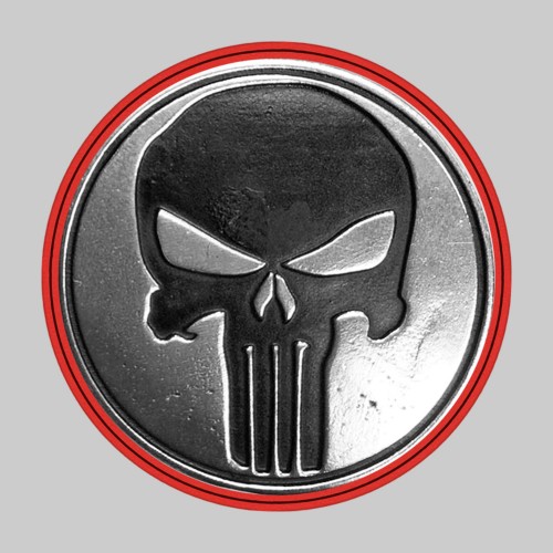 Skull US – pewter rivet-on motif, red leather washer