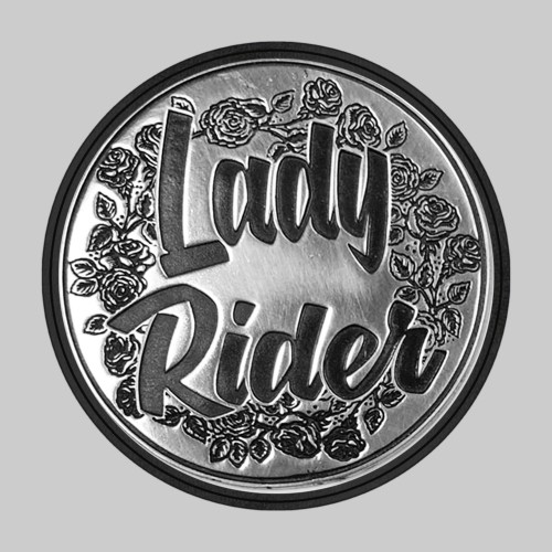 Lady Rider – pewter rivet-on motif, black leather washer