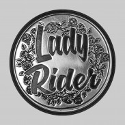 Lady Rider – Nietmotiv aus Zinn, schwarze Lederscheibe