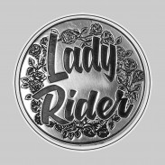 Lady Rider – Nietmotiv aus Zinn, weiße Lederscheibe