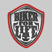 Biker for Life – Nietmotiv aus Zinn, rote Lederscheibe