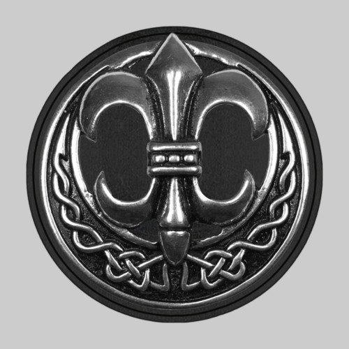 Pierced Fleur-de-lis – pewter rivet-on motif, black leather washer