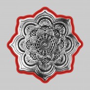 Lotus-Mandala – Nietmotiv aus Zinn, rote Lederscheibe