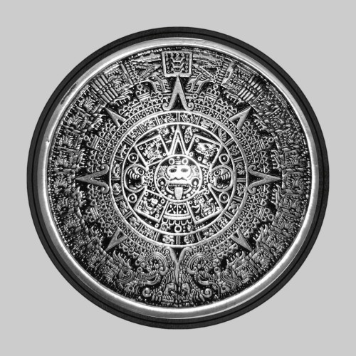 Aztec Calendar – pewter rivet-on motif, black leather washer
