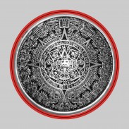 Aztekenkalender – Nietmotiv aus Zinn, rote Lederscheibe