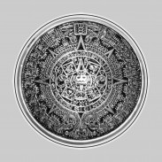 Aztekenkalender – Nietmotiv aus Zinn, weiße Lederscheibe