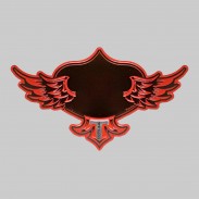 Winged Traveller embossed leather patch with pewter centre motif, red and black, no motif