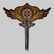 Patch ailé Traveller en cuir embouti, rondelle têtes de mort et rivet à franges, marron vieilli, RVF-153 Croix as de pique, fran