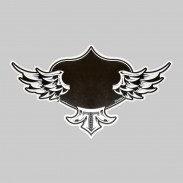 Winged Traveller embossed leather patch with pewter centre motif, black and white, no motif