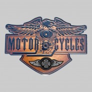 Motorcycles embossed leather patch, eagle and engine, small wing with pewter motif, antique brown, RVR-153 motif, black washer