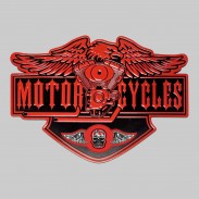 Patch Motorcycles en cuir embouti, aigle et moteur, petite aile et motif en étain, rouge et noir