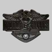Motorcycles embossed leather patch, eagle and engine, small wing with pewter motif, black