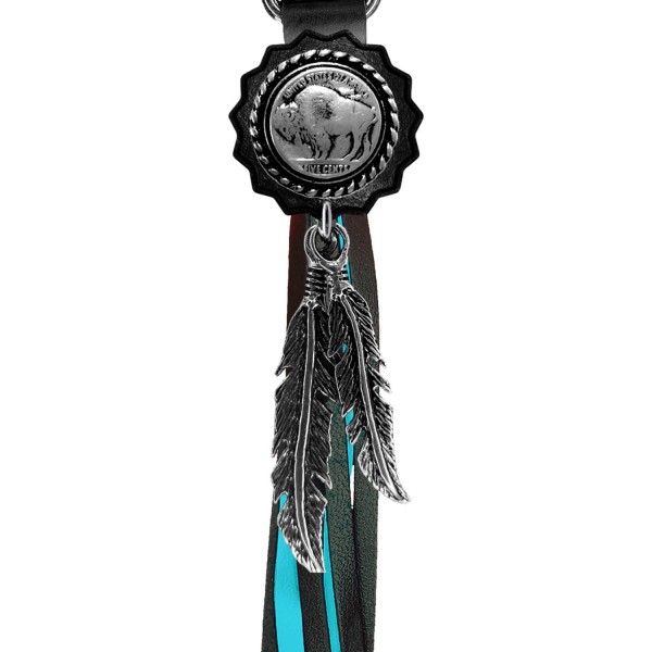 Buffalo Nickel fringe keyring – black and turquoise fringes