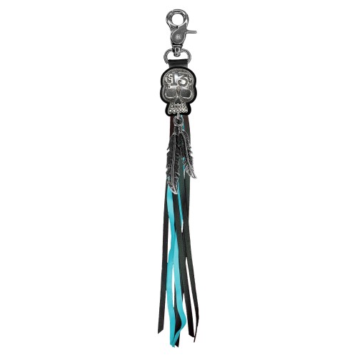 Skull 13 fringe keyring – black and turquoise fringes