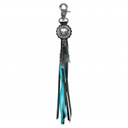 Live Free Ride Hardcore fringe keyring – black and turquoise fringes
