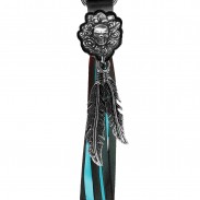 Porte-clés à franges Tête de mort et roses – franges noires et turquoise