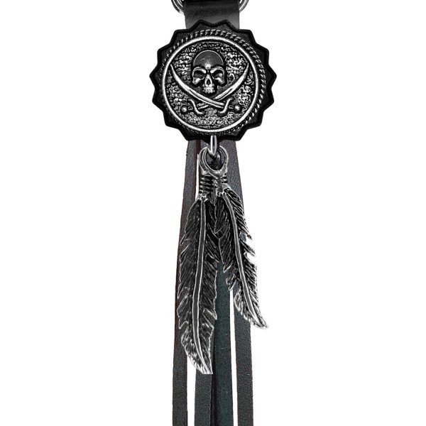 Porte-clés à franges Tête de mort pirate – franges noires