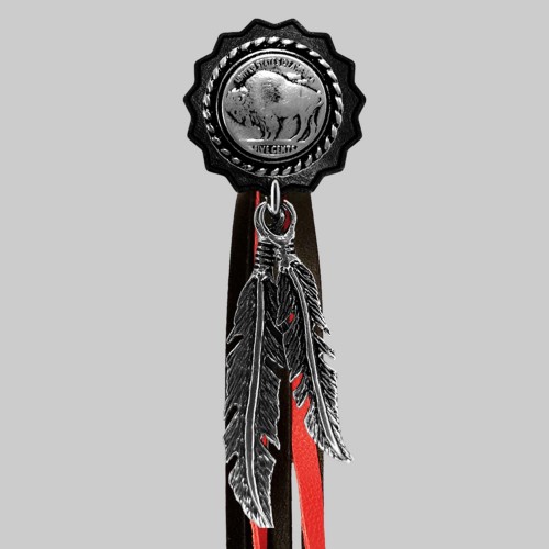 Buffalo Nickel – fringe rivet – black washer, black and red fringes