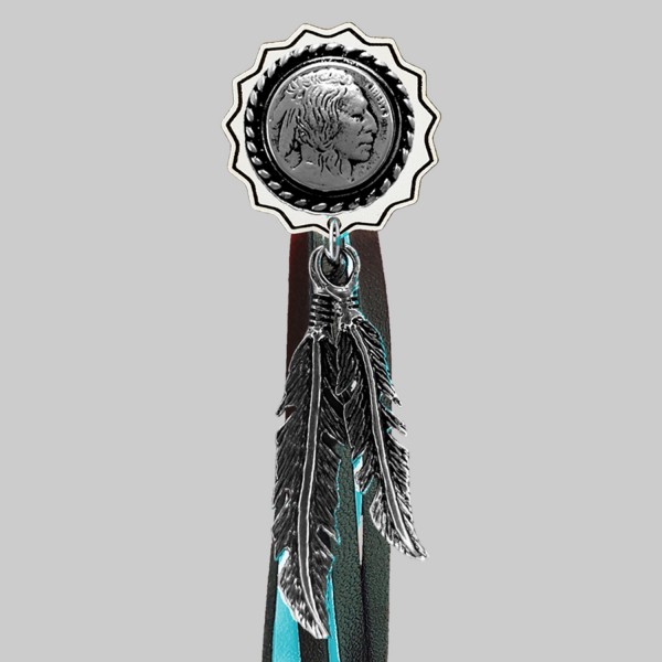 Indian Head Nickel – fringe rivet – white washer, black and turquoise fringes