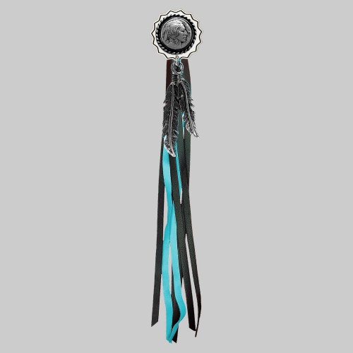 Indian Head Nickel – fringe rivet – white washer, black and turquoise fringes