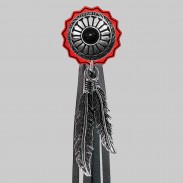 Concho onyx soleil – rivet à franges – rondelle rouge, franges noires