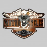 Patch Motorcycles en cuir embouti, aigle et moteur, petite aile et motif en étain, coloré