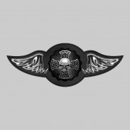 Skull Cross – leather rivet-on wing with pewter motif - without feathers, black washer