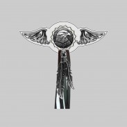 Eagle – leather rivet-on wing with pewter motif - with feathers, white washer, black and white tassels