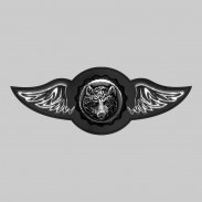 Wolf – leather rivet-on wing with pewter motif - without feathers, black washer