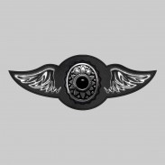 Oval Onyx Concho – leather rivet-on wing with pewter motif - without feathers, black washer