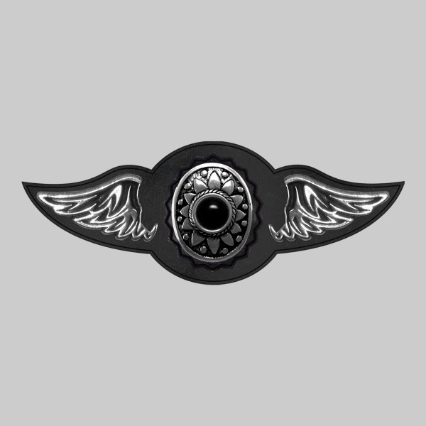 Oval Onyx Concho – leather rivet-on wing with pewter motif - without feathers, black washer