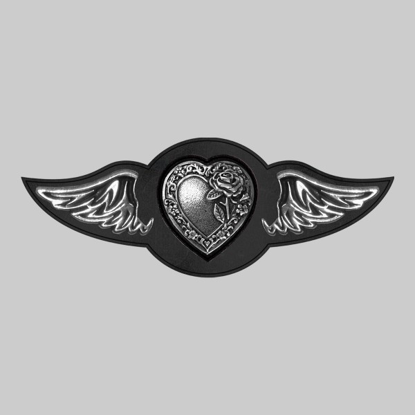 Cœur et rose – aile à riveter cuir et motif étain - sans plumes, rondelle noire